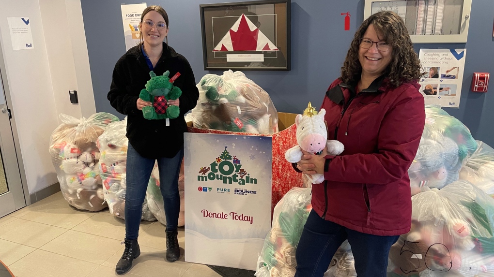 PetSmart Bayfield Street manager Nicole Townes and customer service representative Lisa Ennis drop off 400 stuffed animals for pets and children for CTV's Toy Mountain.