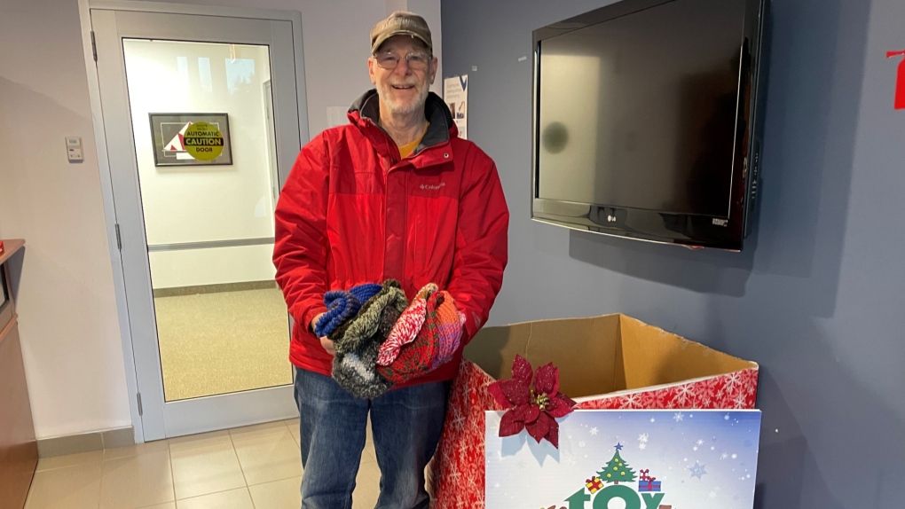 For the 5th year, Randy and Marie donated knitted hats of all sizes and toys for Toy Mountain. Randy dropped them off at the CTV Barrie station Thursday morning.
