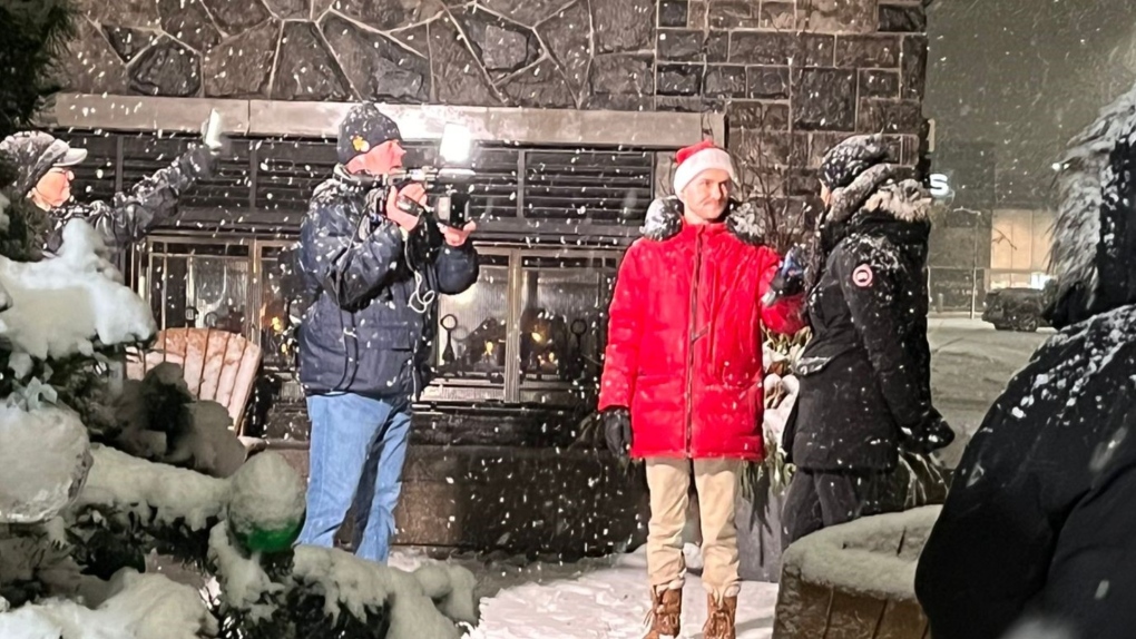 CTV's Dana Roberts, cameraman Dave Erskine, producer Tracy McReynolds, broadcast live from the CTV Barrie Toy Mountain Drive-Thru Drop-off at Park Place in Barrie as we make a final push for donations.