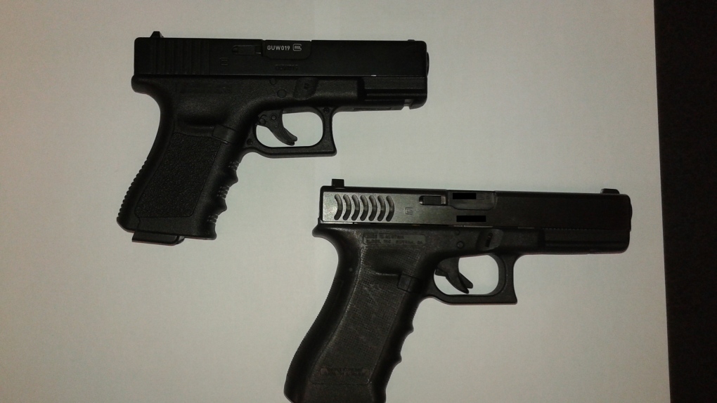 Police release a photo of a replica firearm next to a real firearm in this FILE IMAGE. (South Simcoe Police handout)