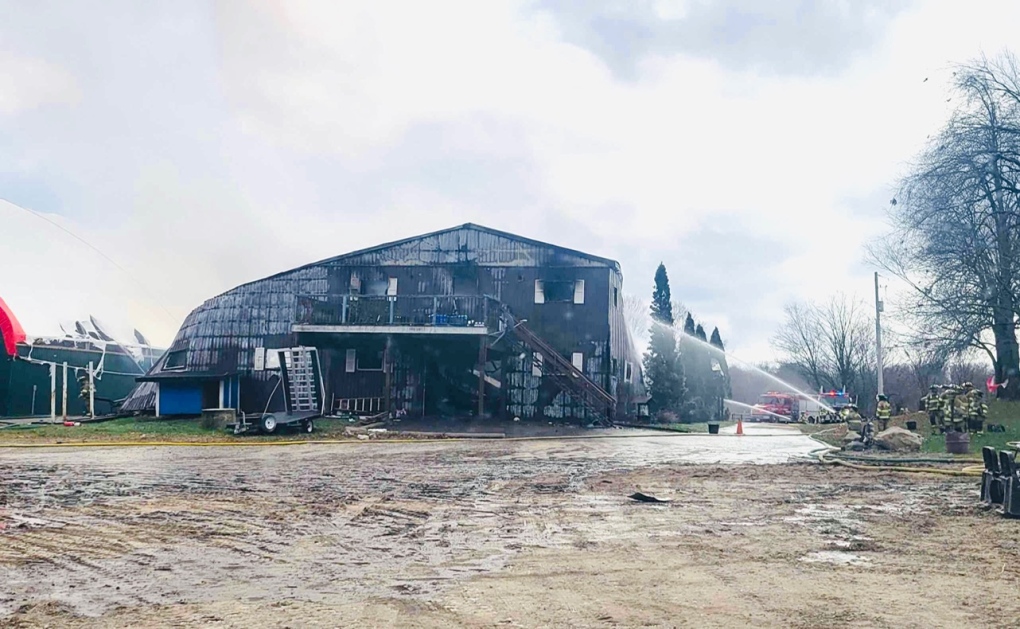 OPP say one person has been hospitalized after a barn fire in Caledon on Sat. Nov. 27, 2021 (Courtesy: OPP) 
