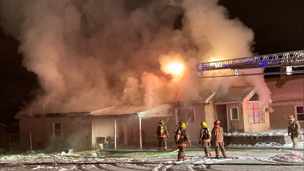 Orillia Fire crews spent a chilly evening battling a house fire on High Street on Sat. Jan. 15, 2022 (Chris Garry/CTV News Barrie) 