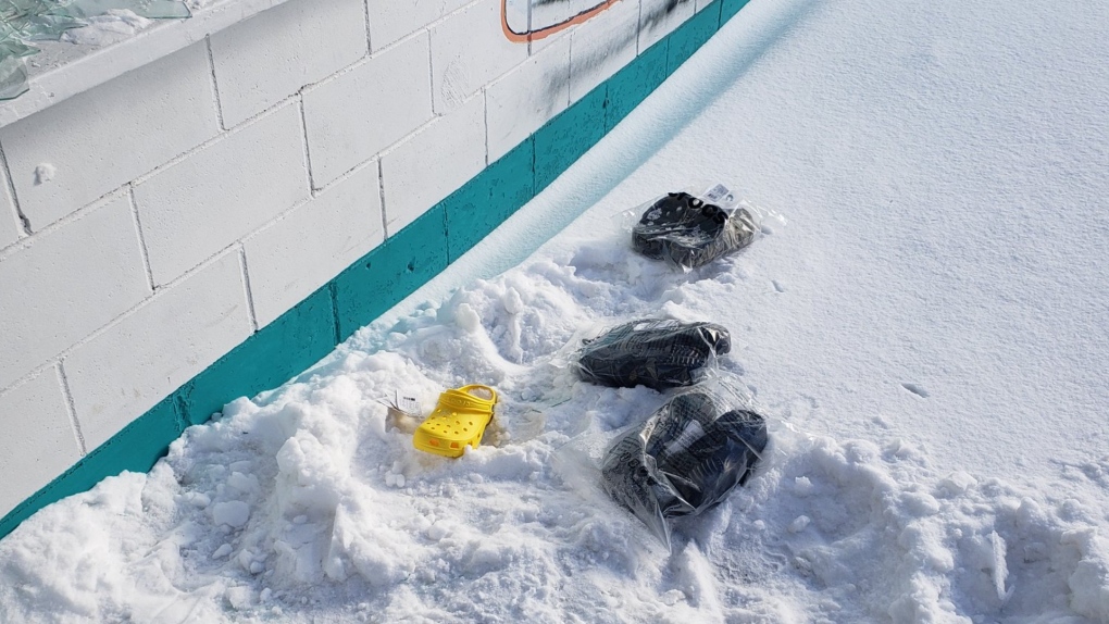 Huronia West OPP released an image of footwear in the snow in Wasaga Beach, Ont. (Supplied)