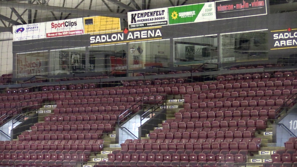 The Sadlon Arena, home of the Barrie Colts, in Barrie, Ont. (Mike Arsalides/CTV News)