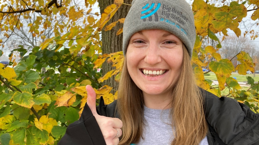 Big Brothers Big Sisters of Orillia and District's Amanda Zummach is pumped up and laced up for its Nov. 12 fundraising awareness walk in Orillia's Tudhope Park. (CTV NEWS/K.C. COLBY)