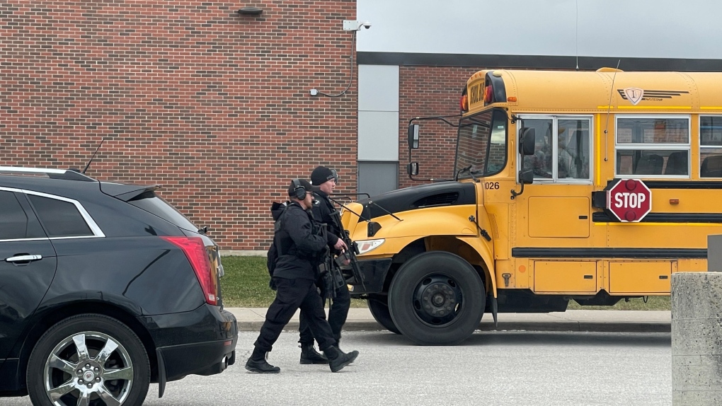 Police investigate a situation at Bradford District High School in Bradford, Ont., on Thurs., Dec. 1, 2022 (Supplied)