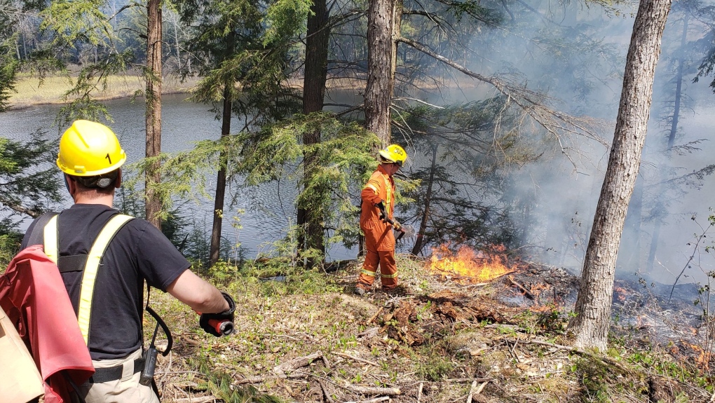 Fire spread quickly on a Moon River Property in Bala, Ont., on May 12, 2022. (Muskoka Lakes Fire Department/Twitter)