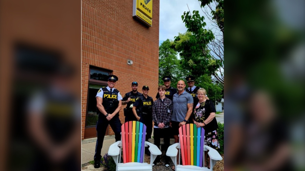Officers from the Collingwood and The Blue Mountains OPP detachments have unveiled new Muskoka chairs painted in honour of Pride (Courtesy: OPP) 