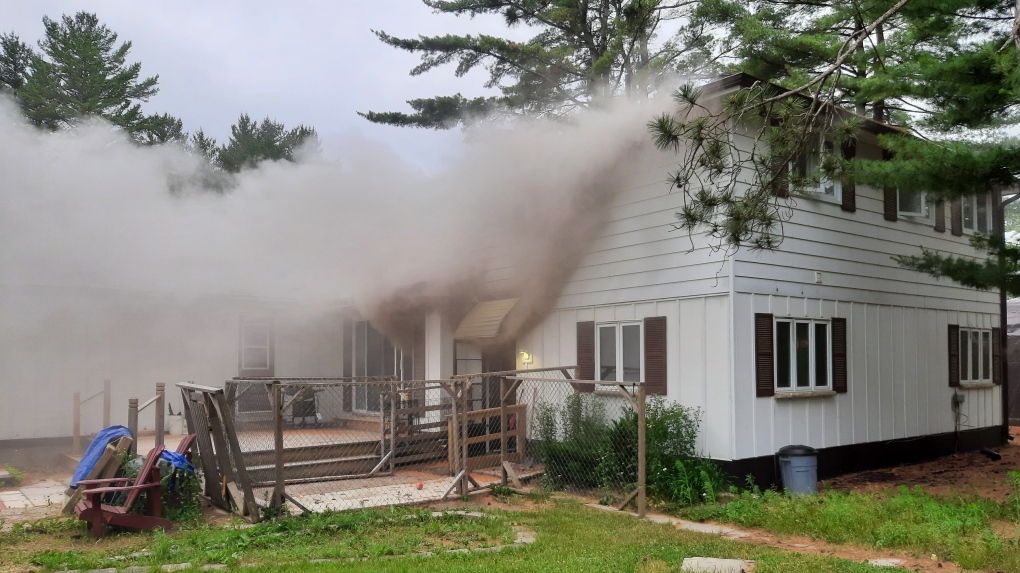Fire crews from Lake of Bays and Huntsville responded to the call of a house fire on Highway 35 and Sale Road (Supplied). 