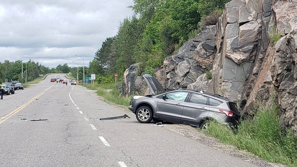 Emergency crews attend the scene of a two-vehicle collision on Lake Joseph Road between Muskoka Road 169 and Clerks Road near MacTier, Ont., on Mon., June 27, 2022 (Supplied)