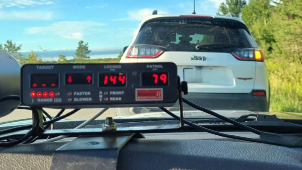 Ontario Provincial Police radar indicates a vehicle was clocked speeding 144 km/h. (OPP_CR/Twitter)