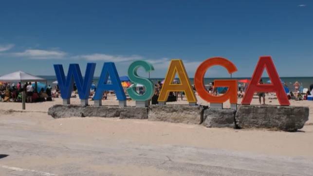 The Wasaga Beach sign on a bright, sunny day (Chris Garry/CTV News)