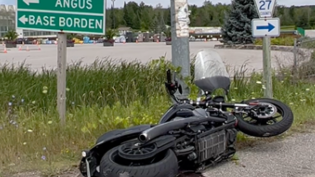 A motorcyclist is in serious condition after losing control of his bike in the drizzle Tuesday morning (Courtesy/ Barrie Police).