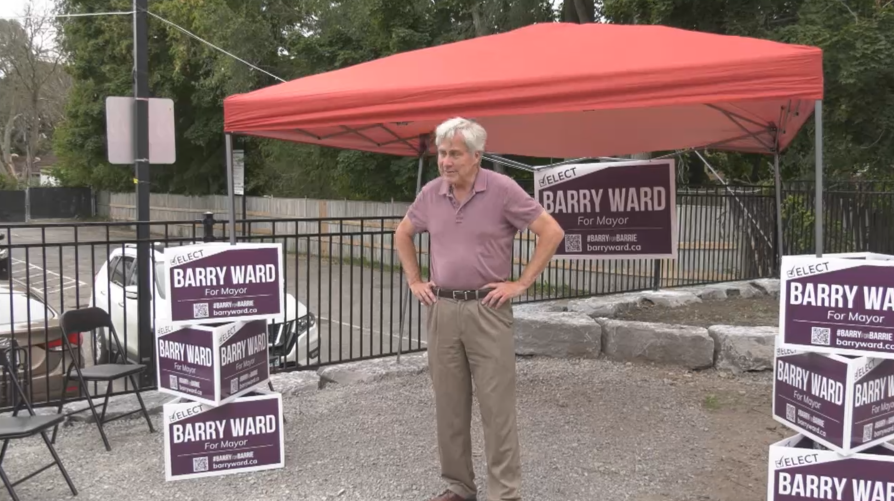 Long-time councillor and deputy mayor Barry Ward launched his campaign for mayor of Barrie on Sun. Sept. 11, 2022 (Steve Mansbridge/CTV News Barrie).