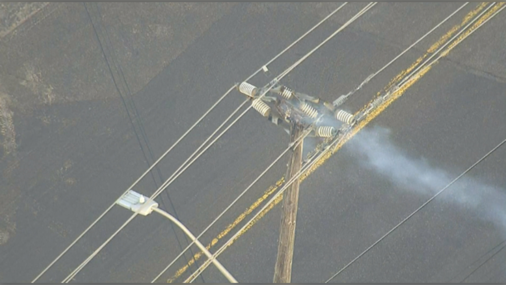 A hydro pole fire like the one in this file photo, was smouldering in Georgian Bay Monday morning. Twenty Hydro One customers are currently without power, Sept. 26, 2022 (CTV NEWS)