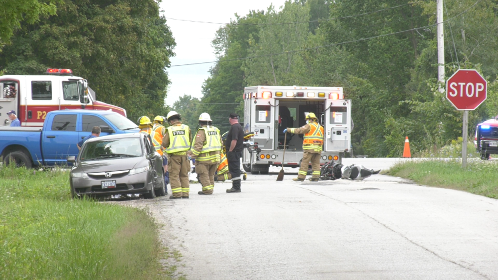 A motorcycle rider is in hospital with life-threatening injuries, following a collision in Oro-Medonte Sunday (Steve Mansbridge / CTV News). 