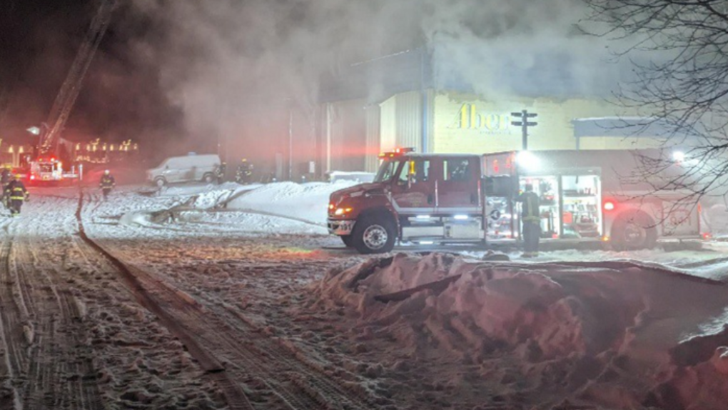 Aben Graphics in Huntsville, Ont., was on fire Thurs. Jan. 26, 2023. (Supplied)