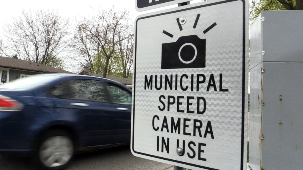 A municipal speed camera sign is pictured. (Daryl Newcombe/CTV News) 
