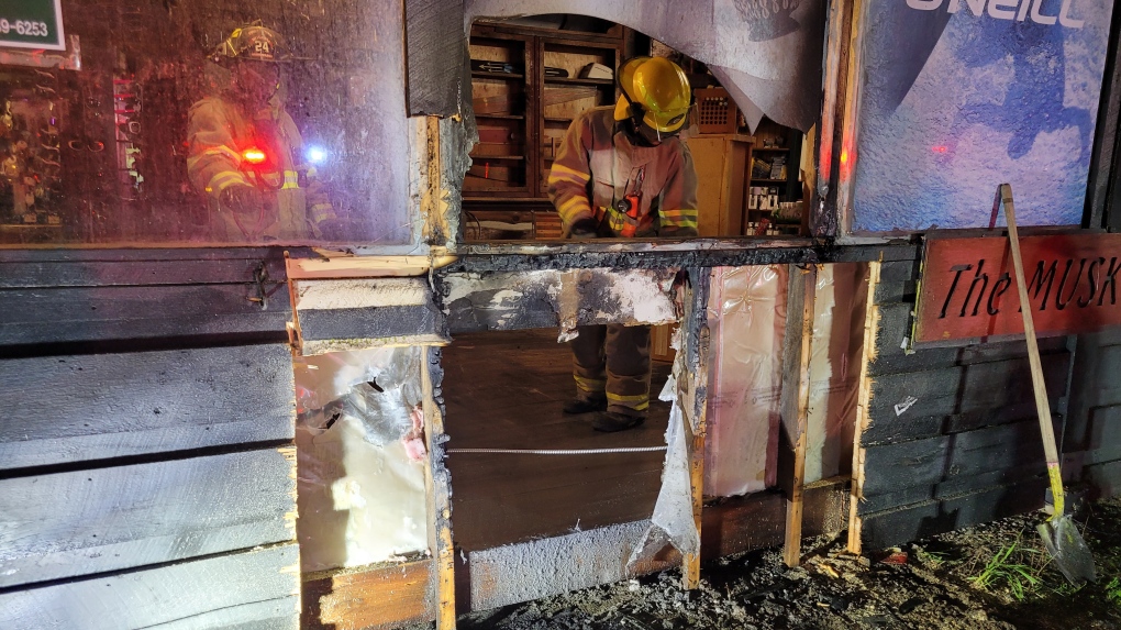 Fire causes damage to a business on Highway 11 in Gravenhurst, Ont., on Wed., May 24, 2023. (Source: Gravenhurst Fire/Twitter)