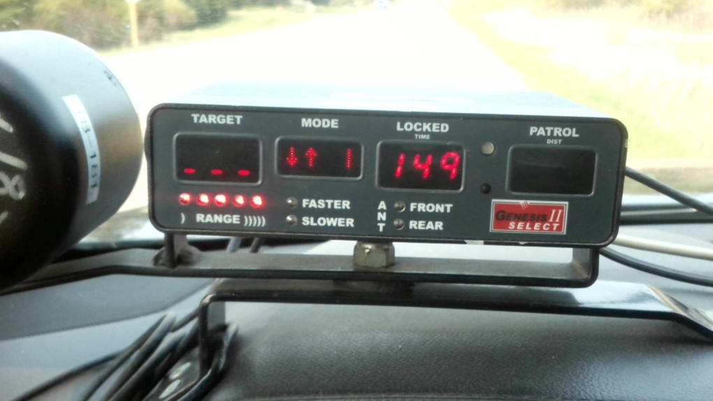 Police radar shows a speed of 149 kilometres per hour. (Source: OPP/Twitter)