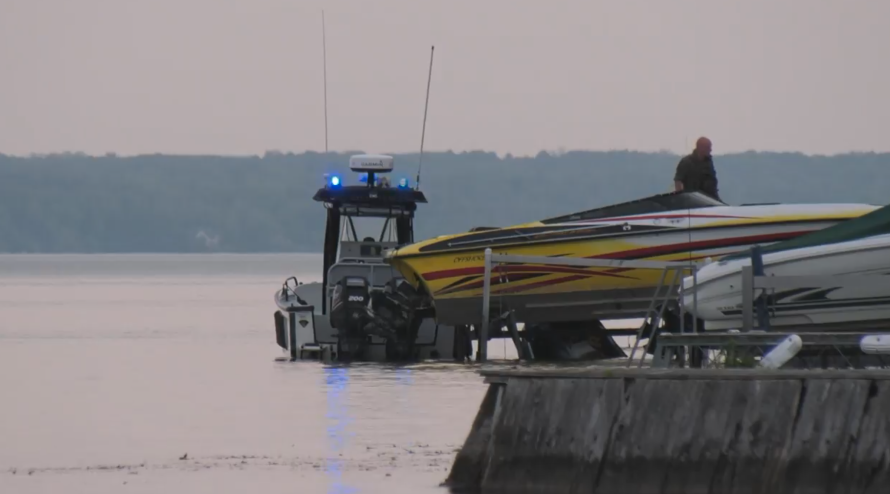 OPP investigate a collision between a sea-doo and a parked boat in Oro-Medonte on Fri. June 2, 2023 (Chris Garry/CTV News Barrie) 