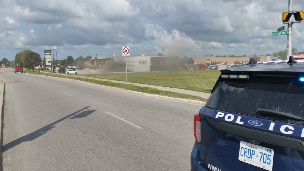 Kelseys Original Roadhouse in Owen Sound is shut down after a fire broke out in the electrical room Tuesday, Aug. 1, 2023. (Courtesy/Owen Sound Police Service)
