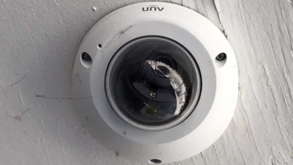 Security cameras on businesses and residences in Orillia, Ont.  (Rob Cooper/CTV News)