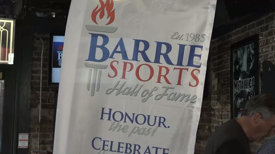 A banner for the Barrie Sports Hall of Fame on Thurs. Sept. 21, 2023 (CTV News/Steve Mansbridge). 