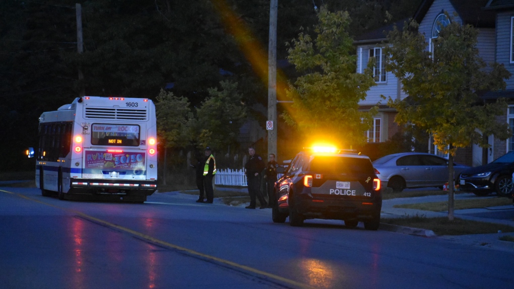 Barrie Police are looking for two adults who fled the scene of a collision on a city bus on Sunday, September 24, 2023. (Courtesy: Michael Chorney/At the Scene Photography).