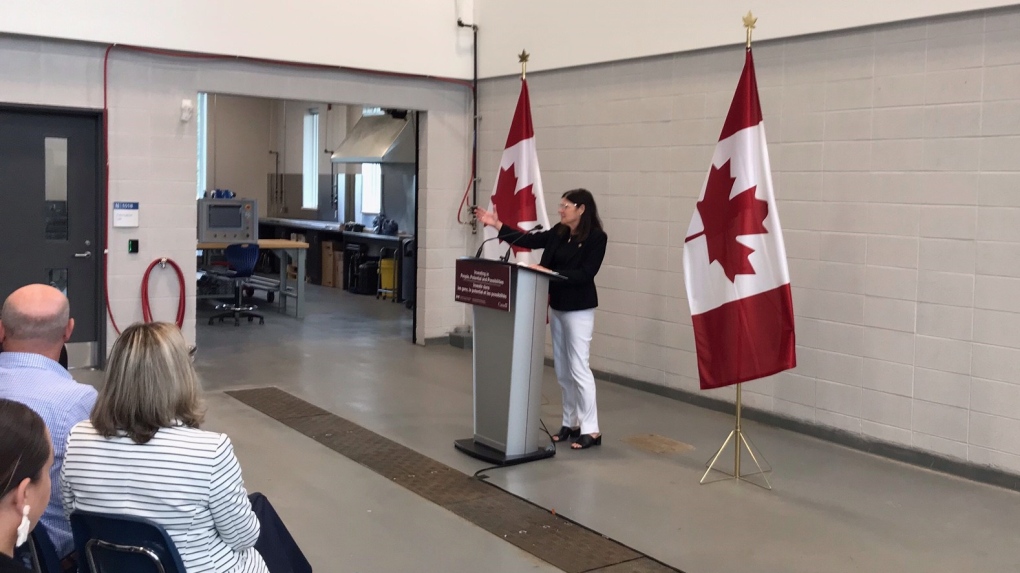 The Honourable Filomena Tassi, Minister responsible for the Federal Economic Development Agency for Southern Ontario, makes an announcement at Georgian College in Barrie, Ont., on Fri., Sept. 8, 2023. (CTV News/Christian D'Avino)
